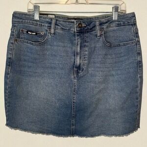 DKNY‎ Jeans Denim Skirt Size 12 Frayed Hem Mini Y2K Casual Blue